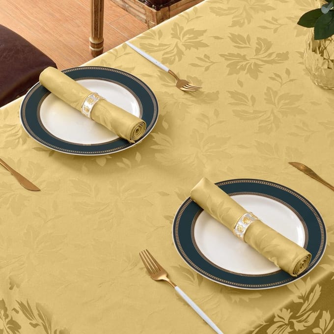 Luxe Jacquard Tafelkleed Rechthoekig Bloemmotief Waterdicht 152x304 cm Goud