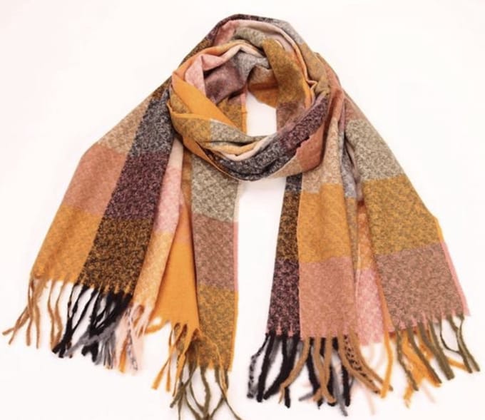 Lange Warme Sjaal - Geblokt - Okergeel/Grijs - 180 x 65cm (392#)