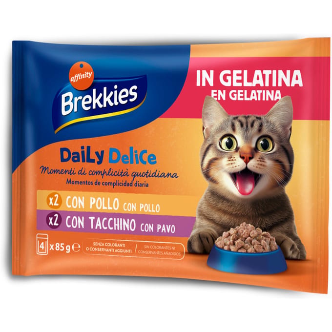 Voordeelverpakking Brekkies Daily Delice 24 x 85 g - Kip- en kalkoengelei