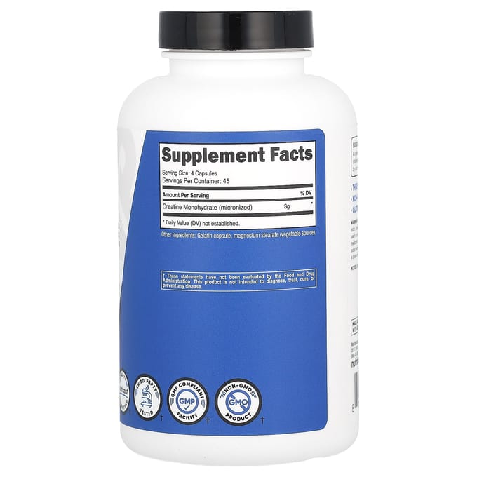 Nutricost, Atletische Prestaties, Creatine Monohydraat, 3.000 mg, 180 Capsules (750 mg per capsule)