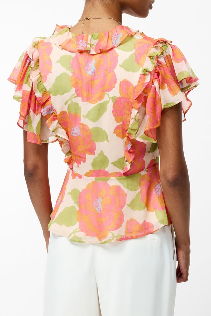 French Connection Louisa Hallie Crinkle Blouse Orange Multi Taglia: 10 | Magliette intime Outlet | Donna | Arancione