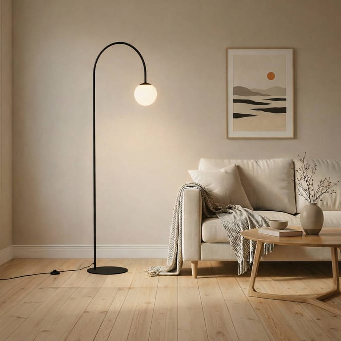 Domiluce Vloerlamp Nova, glas/metaal, zwart/wit, hoogte 155 cm