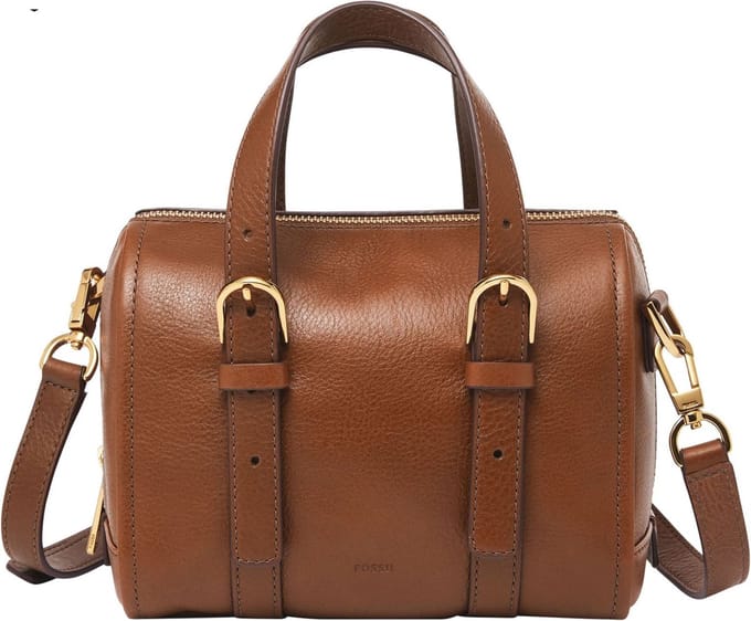 FOSSIL schoudertas handtas Carlie Mini Satchel Brown bruine