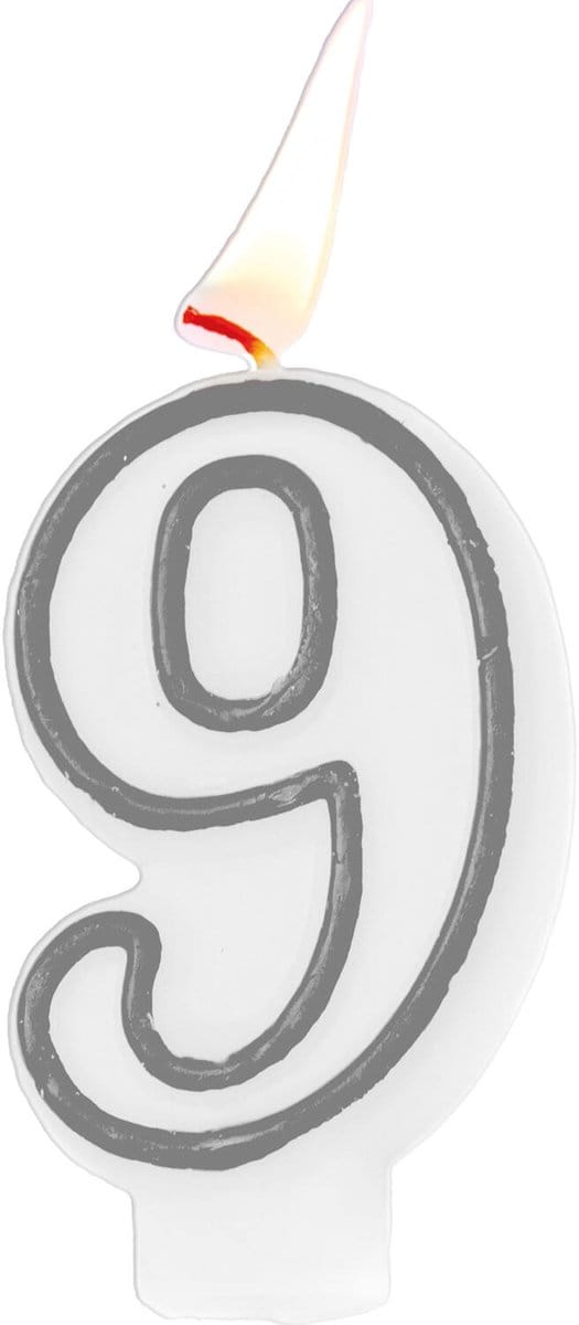 Folat - Kaars cijfer 9 simply chique silver 9 cm