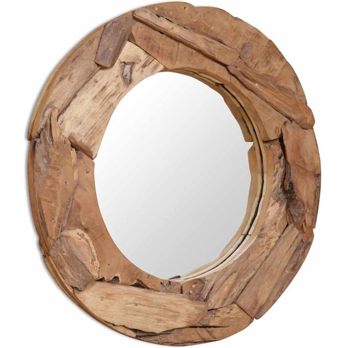 vidaXL - Decoratieve - spiegel - rond - 80 - cm - teakhout