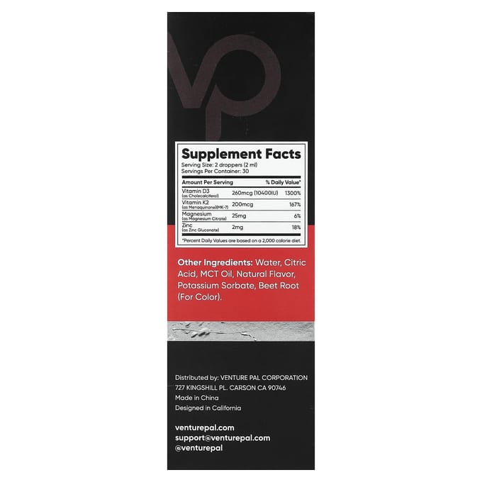 Venture Pal, Vitamine D3 + K2, Aardbei, 60ml (2 fl oz)