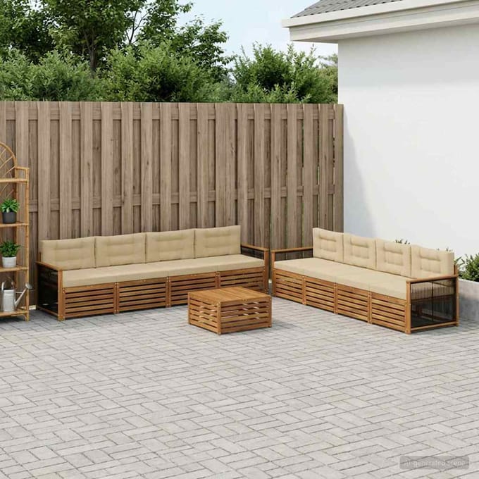 vidaXL - Buiten - bank - set - 9 - st - Natuurlijk - en - Beige