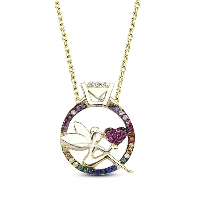 18K Goud Fee met Multi Kleuren Kristal Ketting - 40cm +5cm