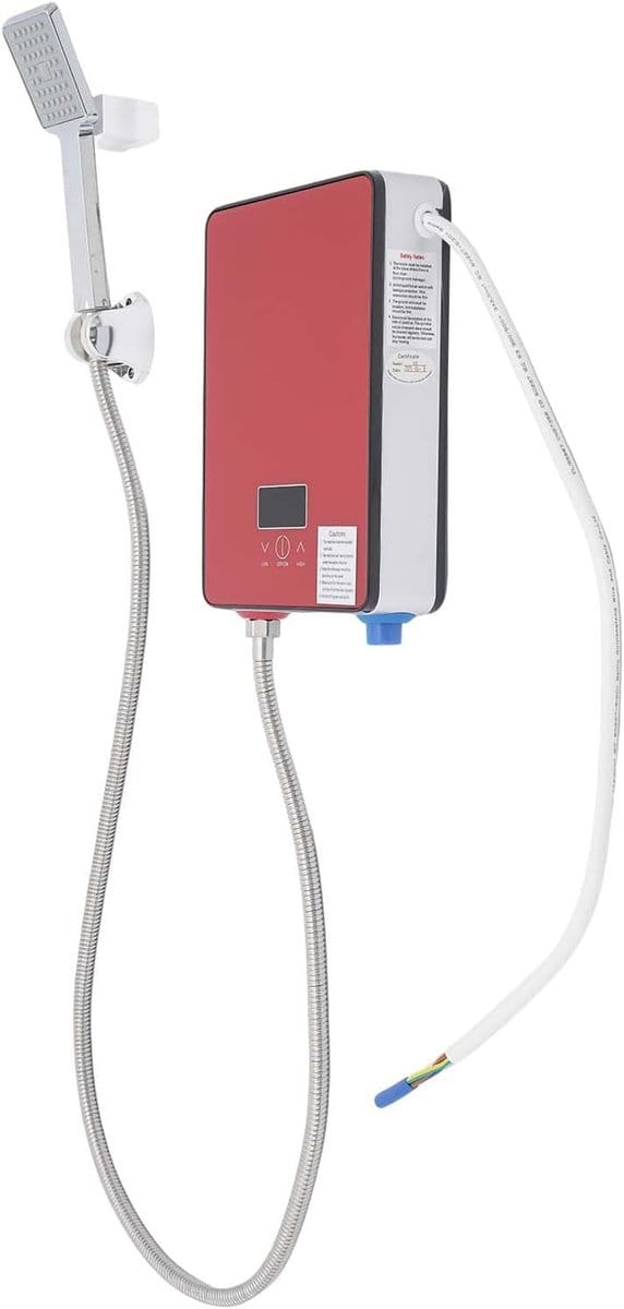 Doorstroomboiler - Elektrische boiler - Directe verwarming - Compact en efficiënt - 18x6x28 cm - Rood