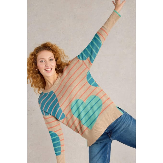 White Stuff Olive Heart Jumper Natural Multi Taglia: 10 | Maglioni a maglia Outlet | Donna