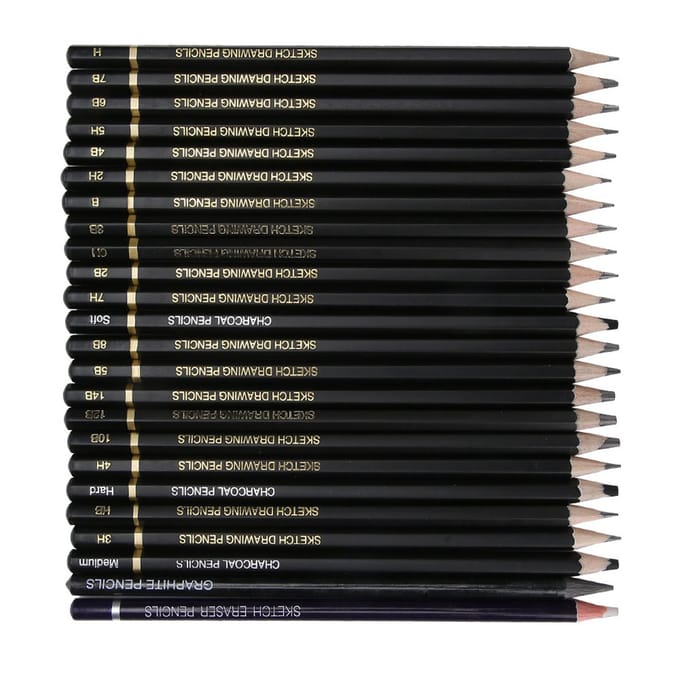 24 stuks Tekenpotlood Professioneel Houtskool Houtvrij Schilderen Schrijfwaren Kunstbenodigdheden black
