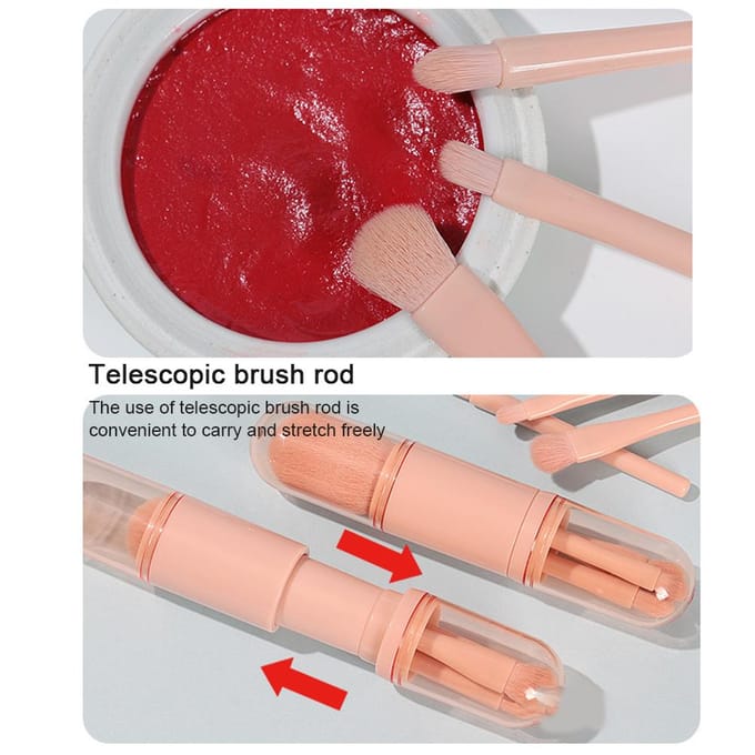 4 in 1 Retractable Makeup Brush Retractable Mini Facial Cosmetic Makeup Brushes Chocola