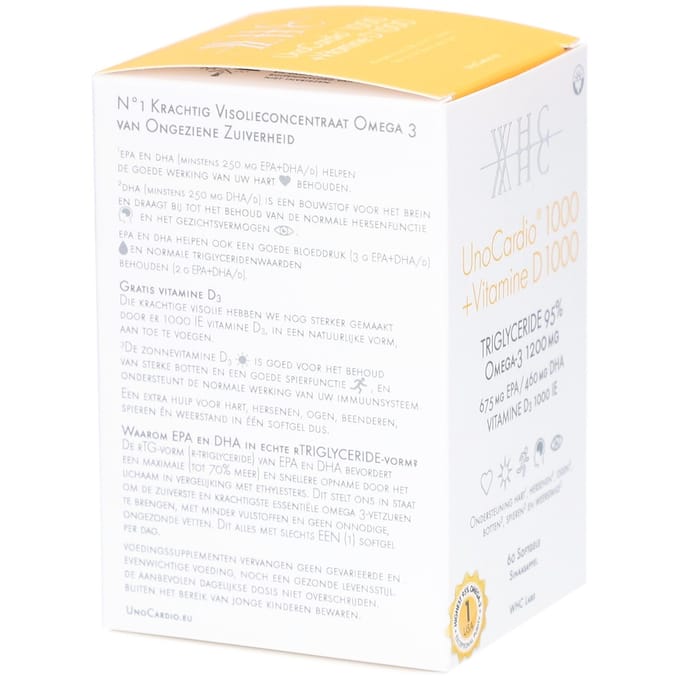WHC UNOCARDIO omega3 1000 + Vitamine D 60 Capsules