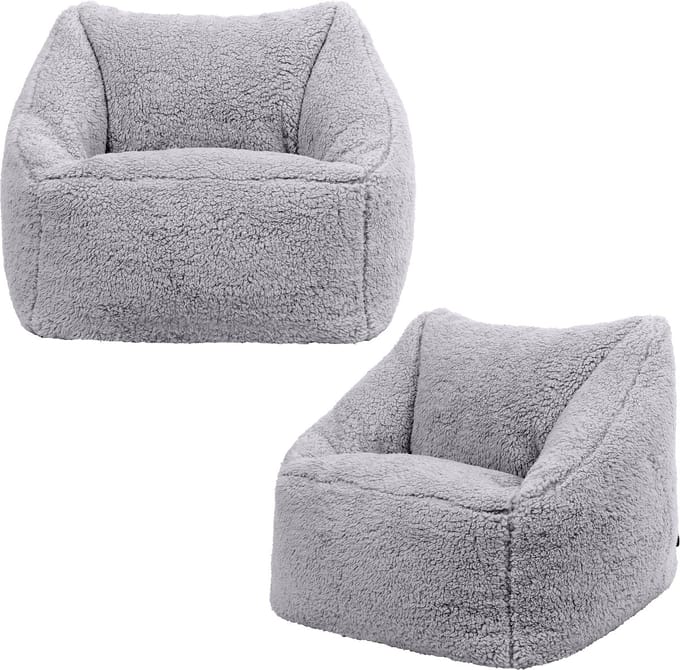 icon - Natalia Kinderzitzak Stoel - Set van 2 - Fluffy Pluche Teddy - Grijs