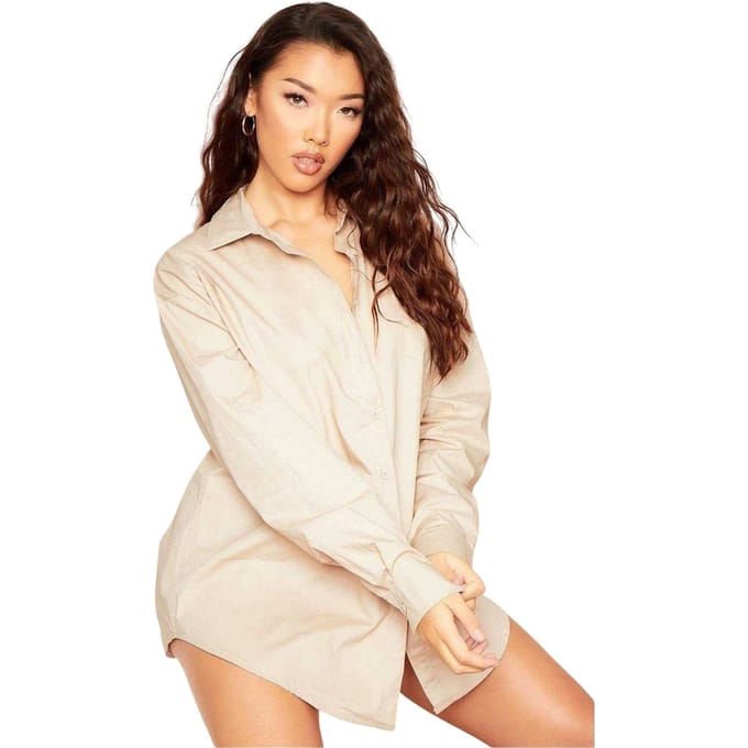 Missy Empire Dames Effen Oversized Shirtjurk (Beige)