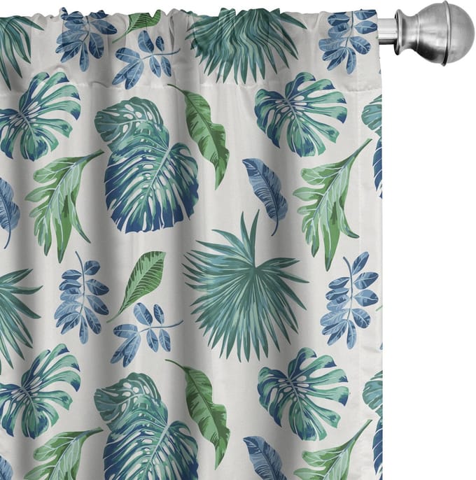 ABAKUHAUS Groene Monstera Gordijnen – 2x75x175 cm – Microvezel