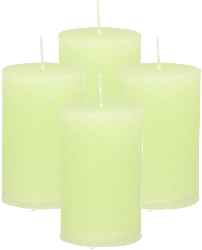 Atmosphera Stompkaars - 4x - lime groen - 5 x 8 cm - klein rustiek model - cilinderkaars - kaars
