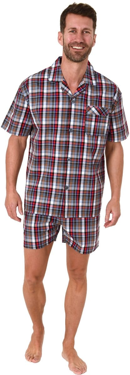 Normann Heren Pyjama Korte Mouwen Geweven Knoop Omhoog Elegant Ontwerp