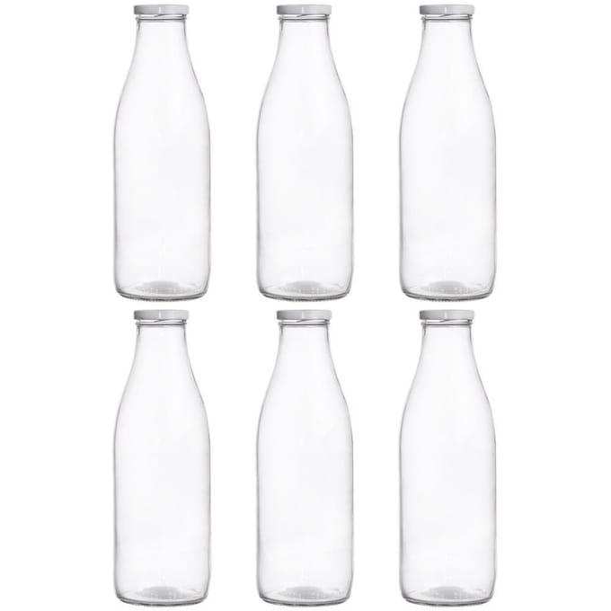 Orion Group Melkflessen Glas 1 liter - 6 stuks - met schroefdop - transparant