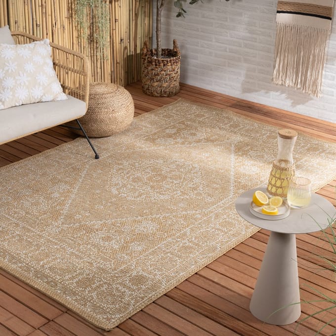 Fraai Jute buitenkleed - Daisy Medaillon Wit - 200x290cm