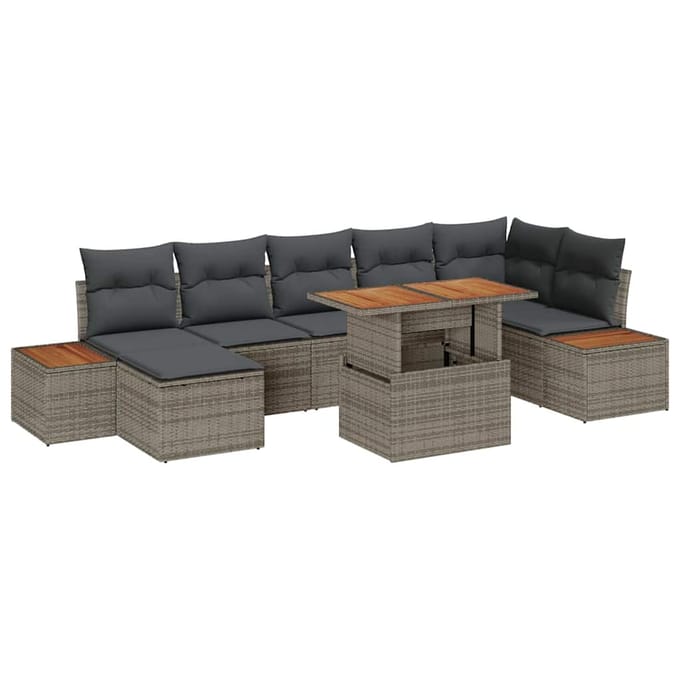vidaXL Tuin Eettafel Set met kussen 8 pcs Grijs en Bruin
