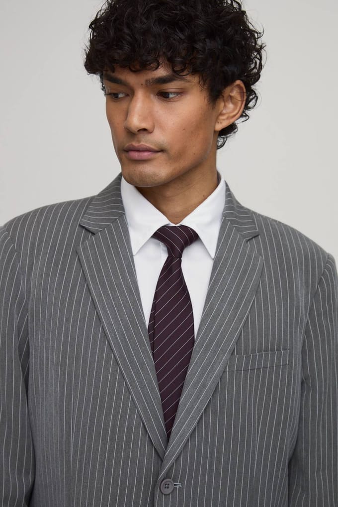 Krijtstreep Oversized Blazer | Grey | Size 42