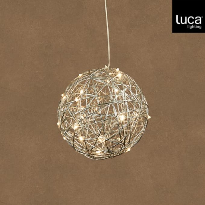 Bal hangend zilver warm wit bo en timer - d20cm