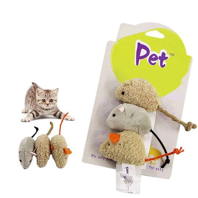 Rat Lawaai Muis Pluche Dieren Voeden 3 stks/set Speelgoed Simulatie Katten beige