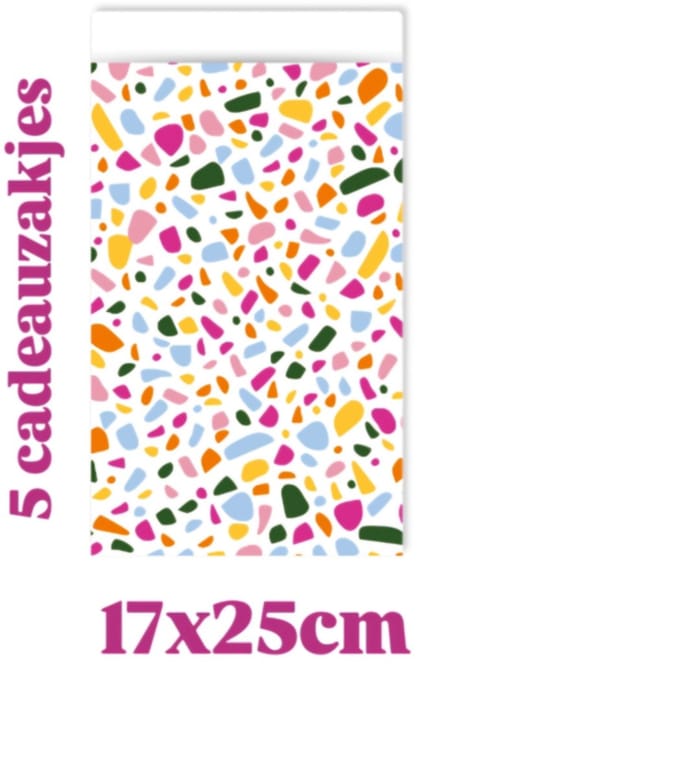5x Cadeauzakje Terrazzo Color - 17x25cm