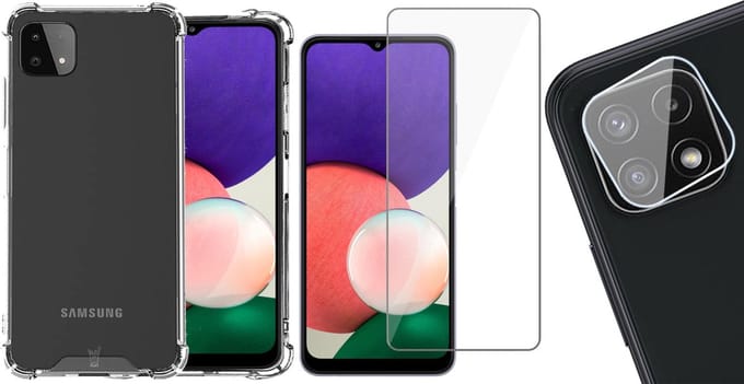 Hoesje geschikt voor Samsung Galaxy A22 5G - Backcover Transparant - Screenprotector - Camera Screen Protector - Shockproof Hoesje
