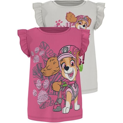 LUPILU Set van 2 kinder T-shirts Paw Patrol (Roze/wit, 98/104)