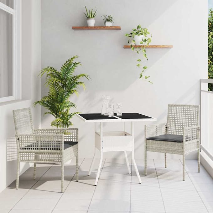 vidaXL - Tuin - Eettafel - Set - 3 - st - Lichtgrijs - poly - rattan