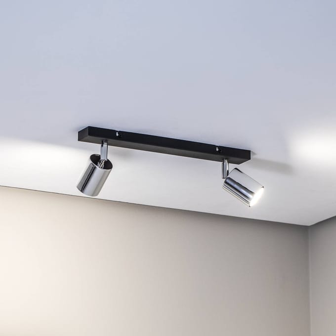 HELAM Plafondlamp Tune II, zwart/chroom, metaal, 2-lamps, E27