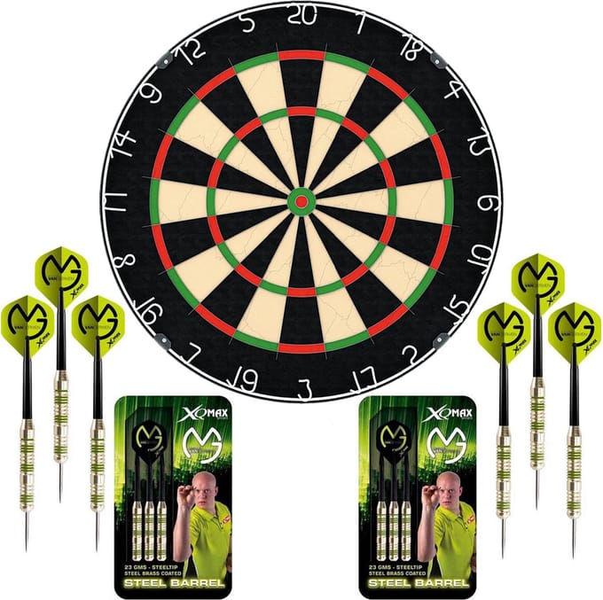 Dragon Darts Plain Dartbord Set - met 6 Michael van Gerwen Dartpijlen - White Edition