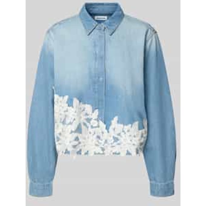 Regular fit blouse in denimlook met kanten inzet