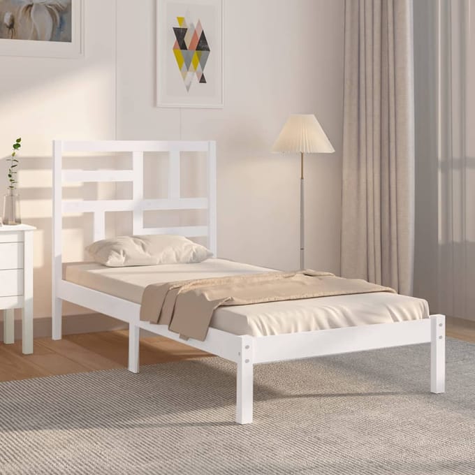vidaXL - Bedframe - massief - hout - wit - 75x190 - cm