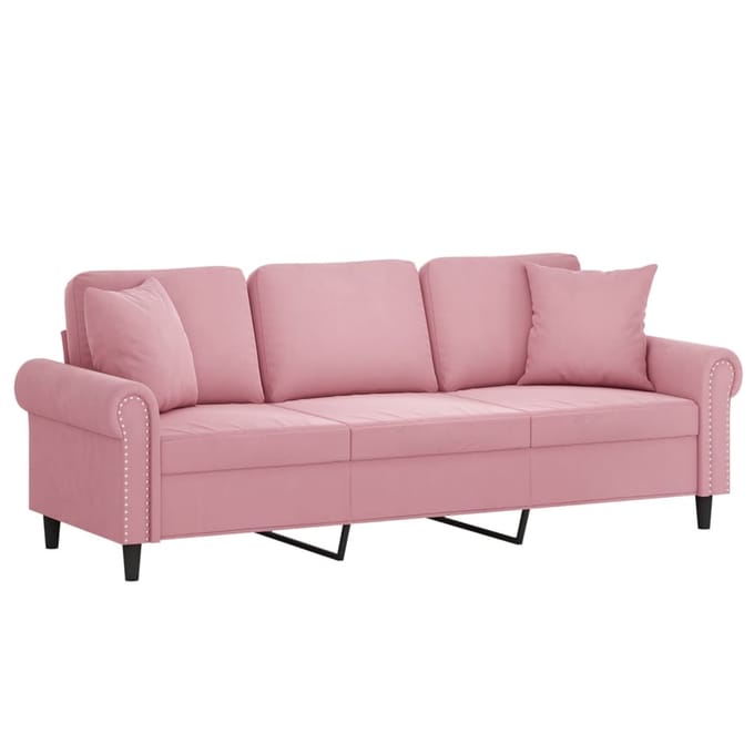 vidaXL - Driezitsbank - met - sierkussens - 180 - cm - fluweel - roze