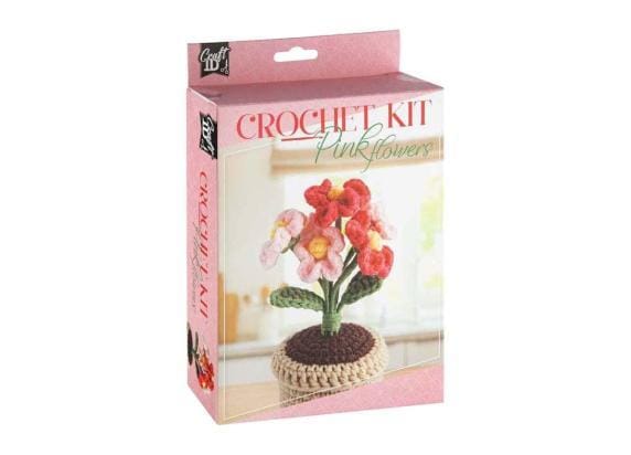 Creative Craft Group haakpakket bloemen roze bloempot inclusief haaknaald.