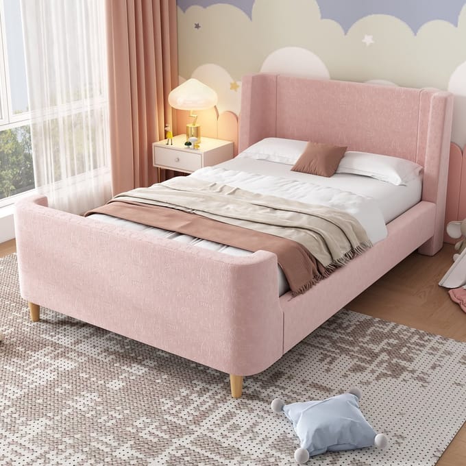 Sweiko Kinderbed - 90 x 200 cm - Met kosmisch motief - Fluweel - Zonder matras - Roze