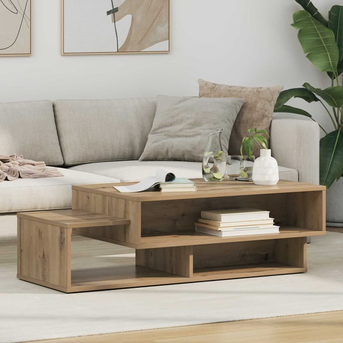 vidaXL - Salontafel - Artisan - Eiken - 105 - x - 50 - x - 32,5 - cm - Bewerkt - hout