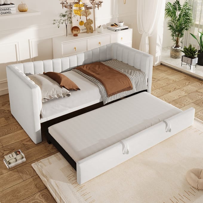 REDOM Bedbank 90x200 cm van fluweel, met uitschuifbaar bed