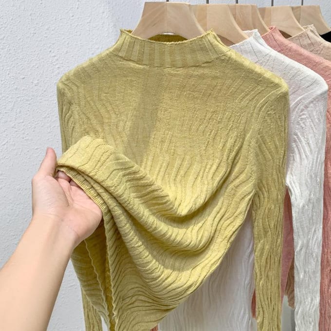 Pull de Base Tricoté pour Vêtements Féminins Pull à Col Semi-Haut Pull en Laine avec Ceinture et Bordure Élastique 2XL beige