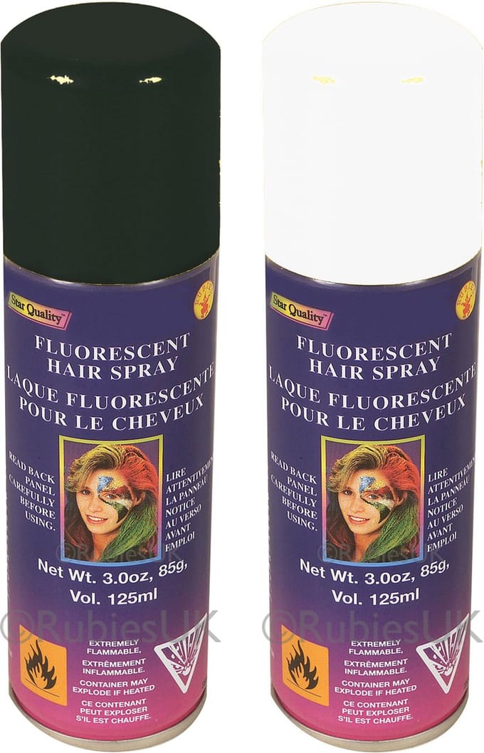 Haarverf/haarspray - 2x - wit/zwart - spuitbus - 125 ml - Carnaval/halloween