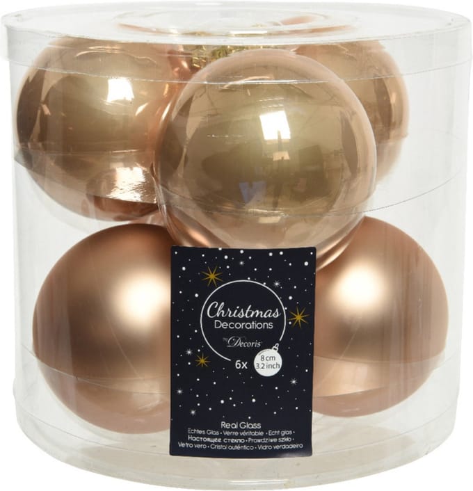 Decoris Kerstballen - 6x st - toffee bruin - 8 cm - glas - kerstversiering