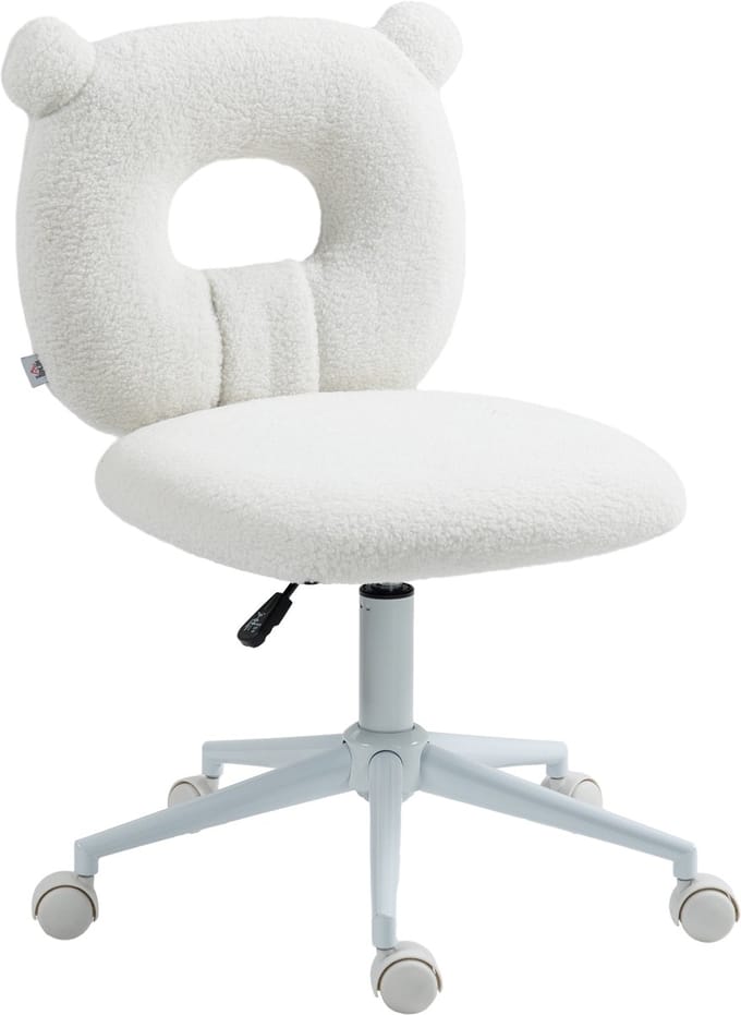 HOMCOM-Bürostuhl-Polyester, Stahl-50L x 56B x 80-90H cm-Weiß