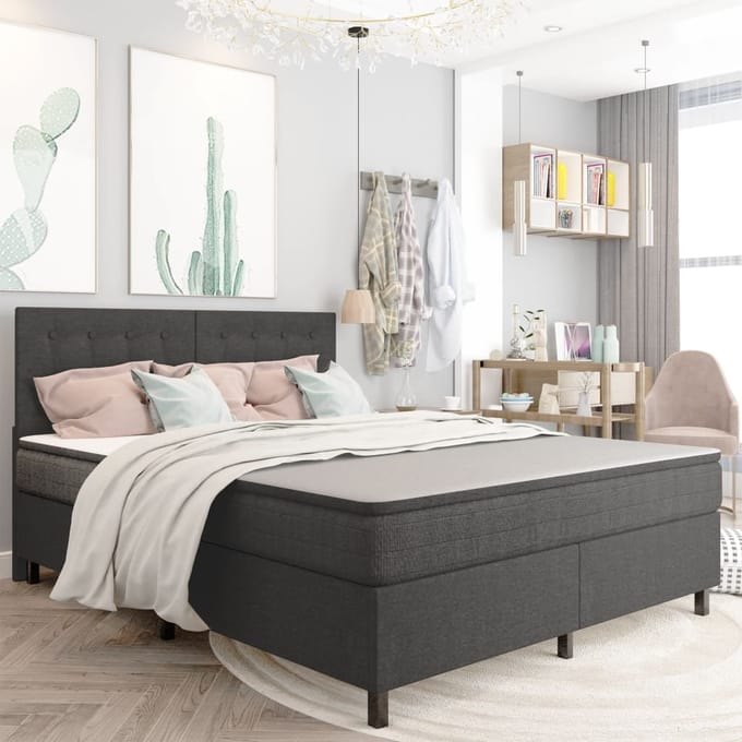 vidaXL - Boxspring - stof - donkergrijs - 180x200 - cm