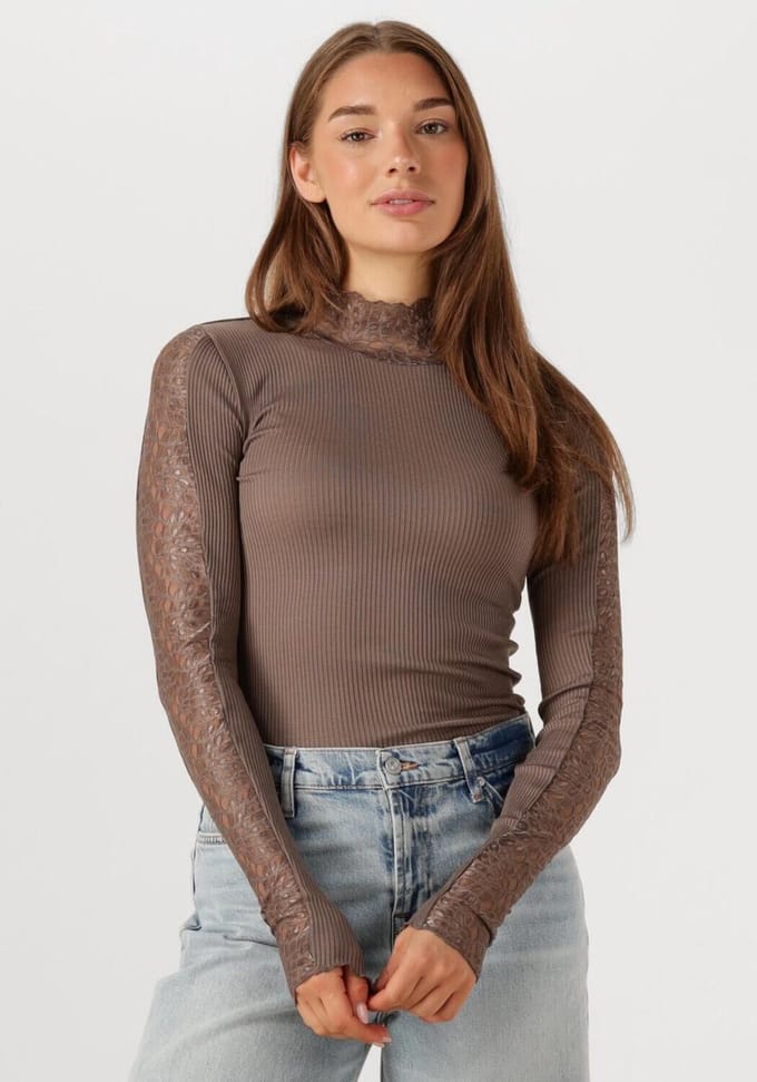 Rosemunde Beatha Ls Regular Lace Dames - Topjes - Taupe - Maat XL