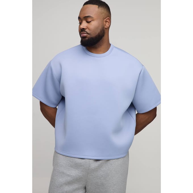Plus Oversized Boxy Bonded Scuba T-Shirt | Dusty Blue | Size 2XL