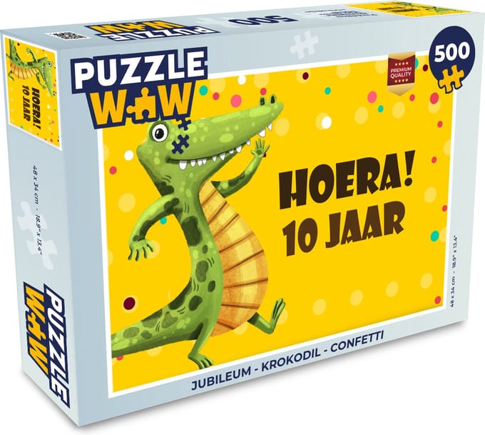 Puzzel Jubileum - Krokodil - Confetti - Legpuzzel - Puzzel 500 stukjes