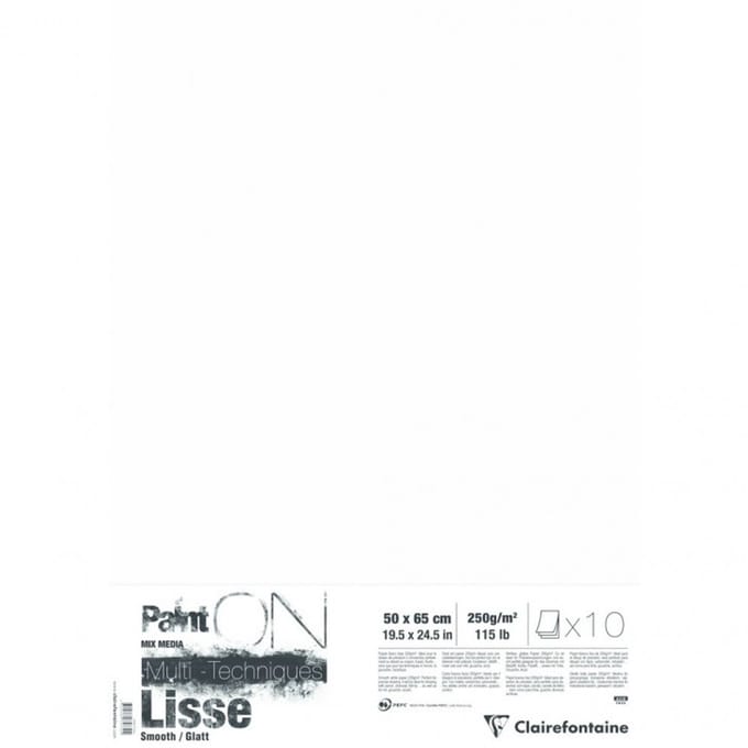 Clairefontaine Paint On - Tekenpapier - Glad papier - Groot formaat - 50x65 cm - 250g - Wit - 10 vel